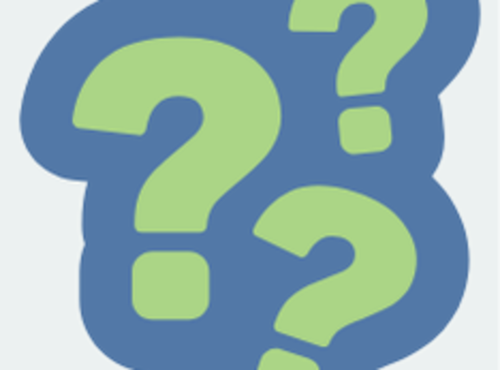 Illustration mehrerer grüner Fragezeichen innerhalb einer blauen Sprechblase. Die Grafik symbolisiert offene Fragen, Unsicherheiten oder den Bedarf an Aufklärung.