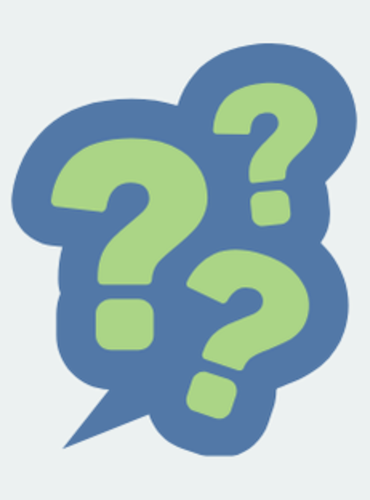 Illustration mehrerer grüner Fragezeichen innerhalb einer blauen Sprechblase. Die Grafik symbolisiert offene Fragen, Unsicherheiten oder den Bedarf an Aufklärung.